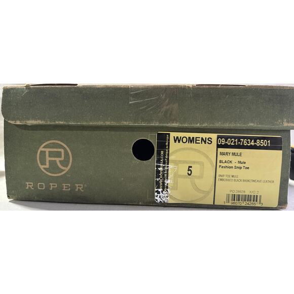 Roper Mary Mules Women's Size 5 Snip Toe Basketweave Embossed Black Leather - Picture 9 of 9